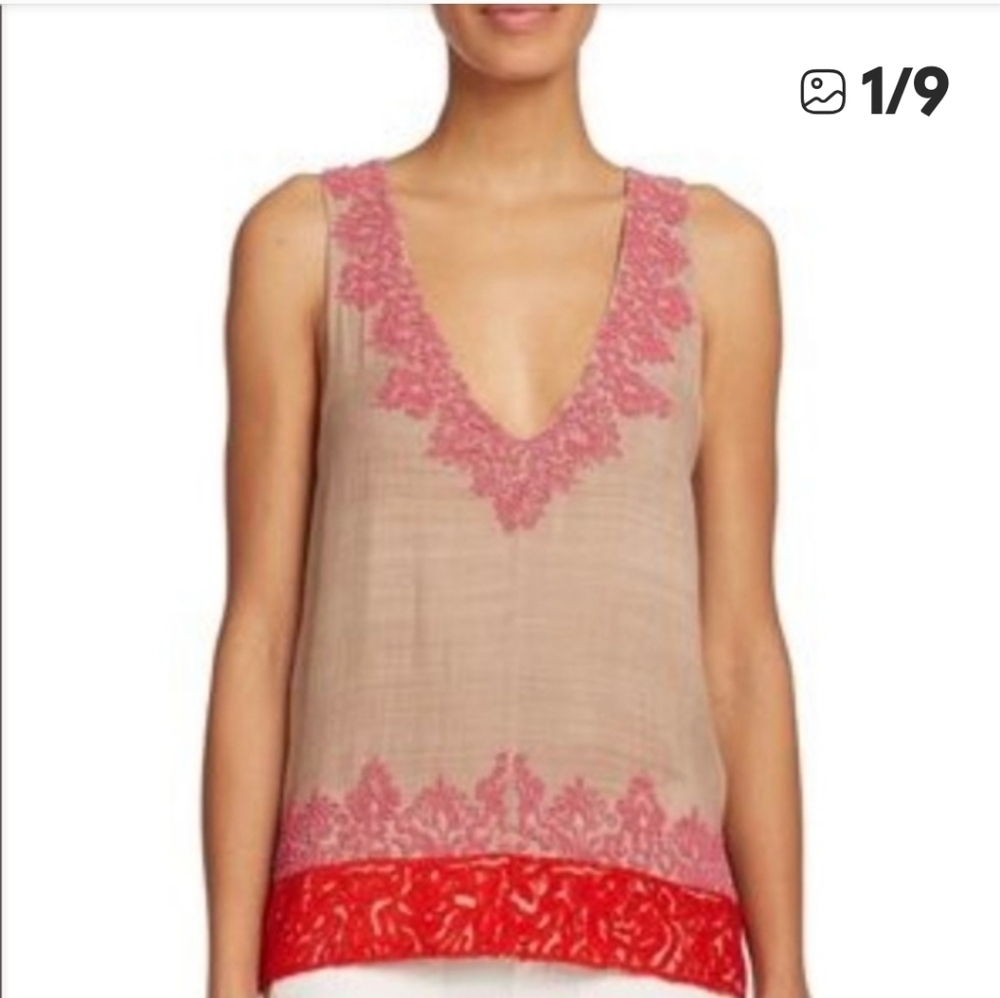 Joie Silk Blouse with Pink and Red Accents